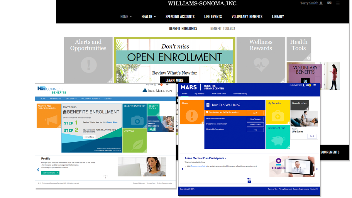 Three different sample screen shots